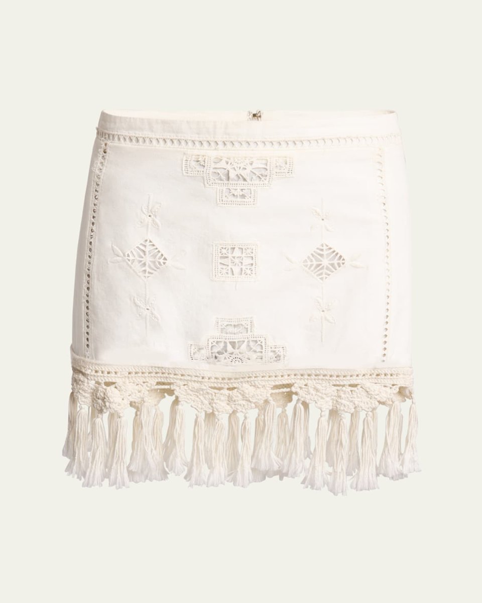 Sandra Crochet Embroidered Fringe Mini Skirt